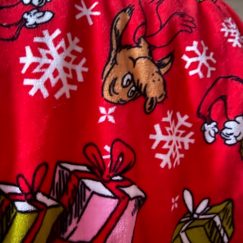 Red Holiday Blanket with Cartoon Design
